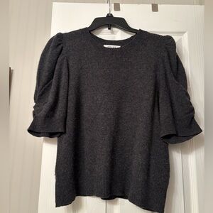 Frame Frankie Puff Sleeve Cashmere Sweater charcoal heather gray